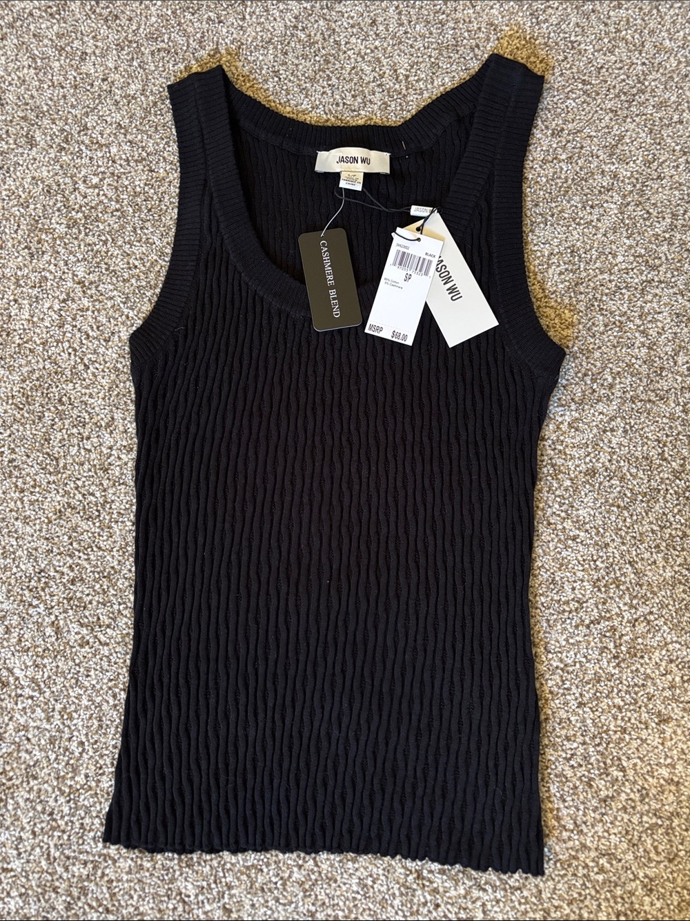 Jason Wu Black Textured Ribbed Tank